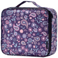 Customized pattern Travel Make up bags Organizer with Handle Cute Makeup Case Purple Paisley Floral with Adjustable Dividers